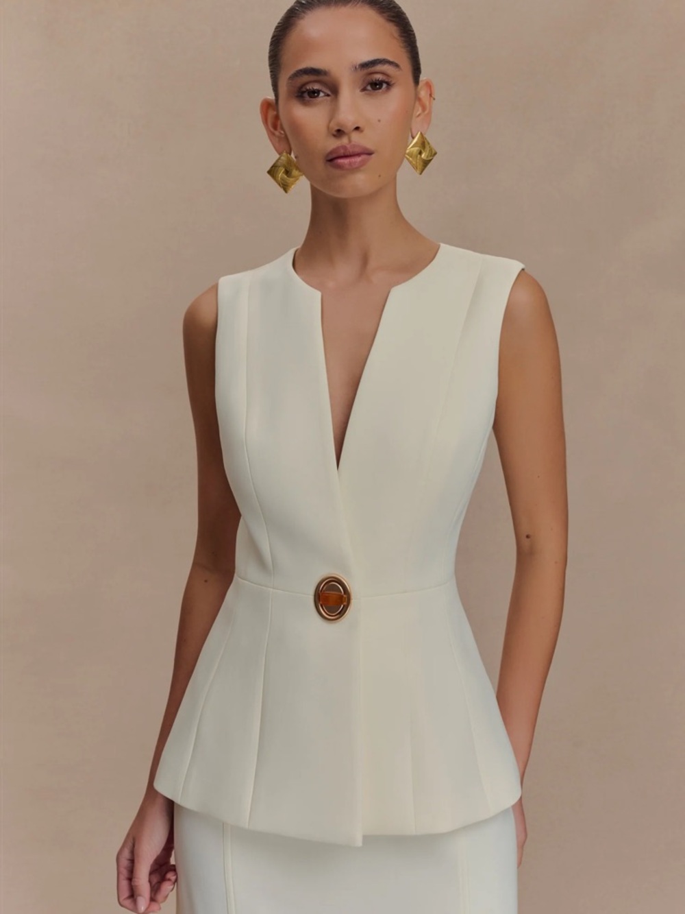 Meshki Angelie Suiting Vest Top - Ivory